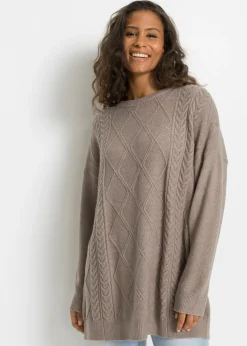 bonprix bonprix Jersey holgado con patrón trenzado Marrón grisáceo jaspeado New