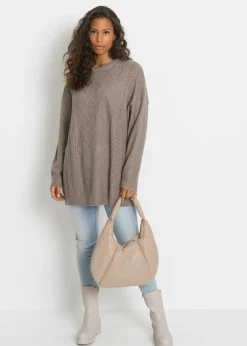 bonprix bonprix Jersey holgado con patrón trenzado Marrón grisáceo jaspeado New