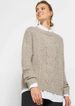 bonprix bonprix Jersey holgado con patrón trenzado beige moteado Online