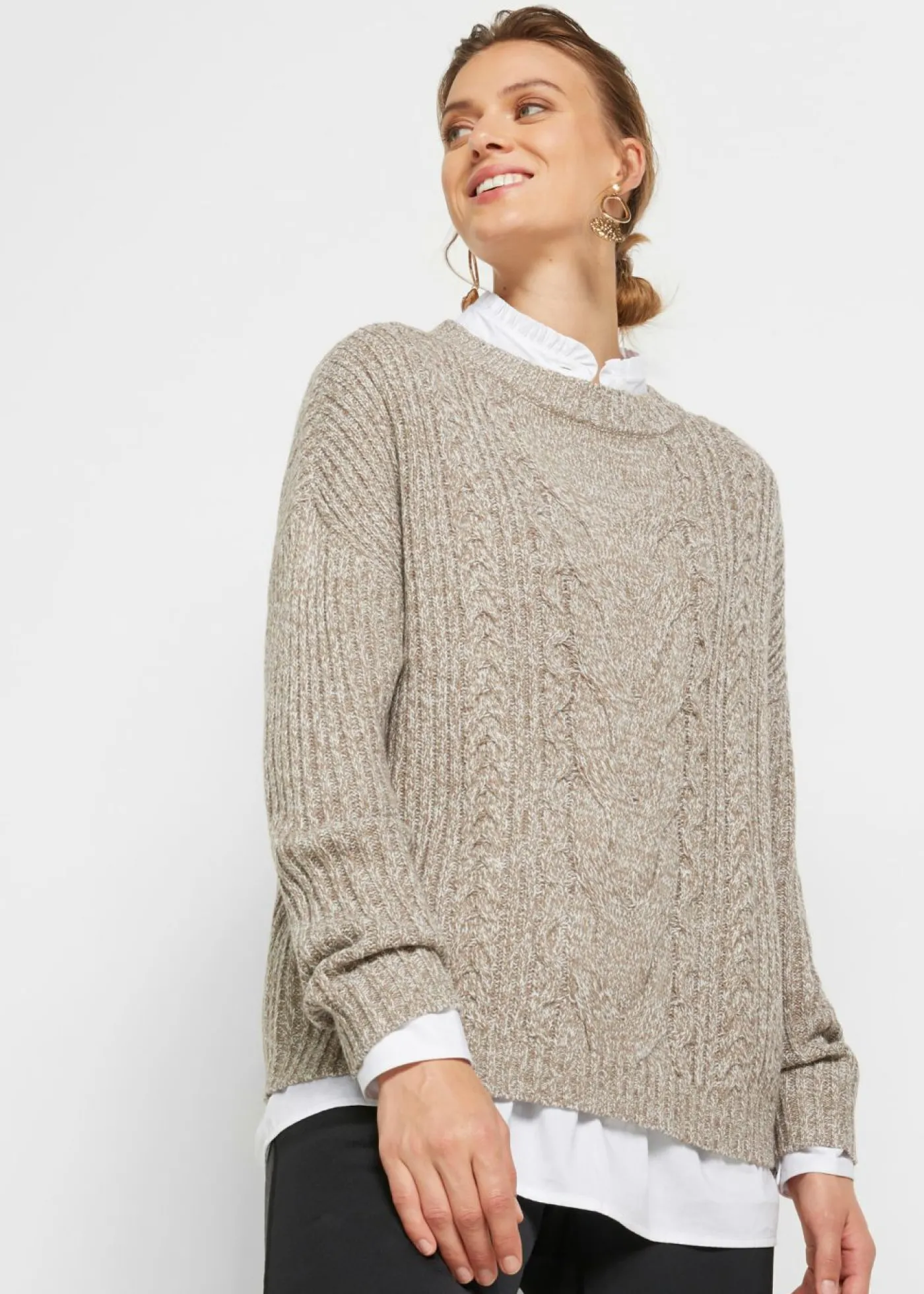 bonprix bonprix Jersey holgado con patrón trenzado beige moteado Online