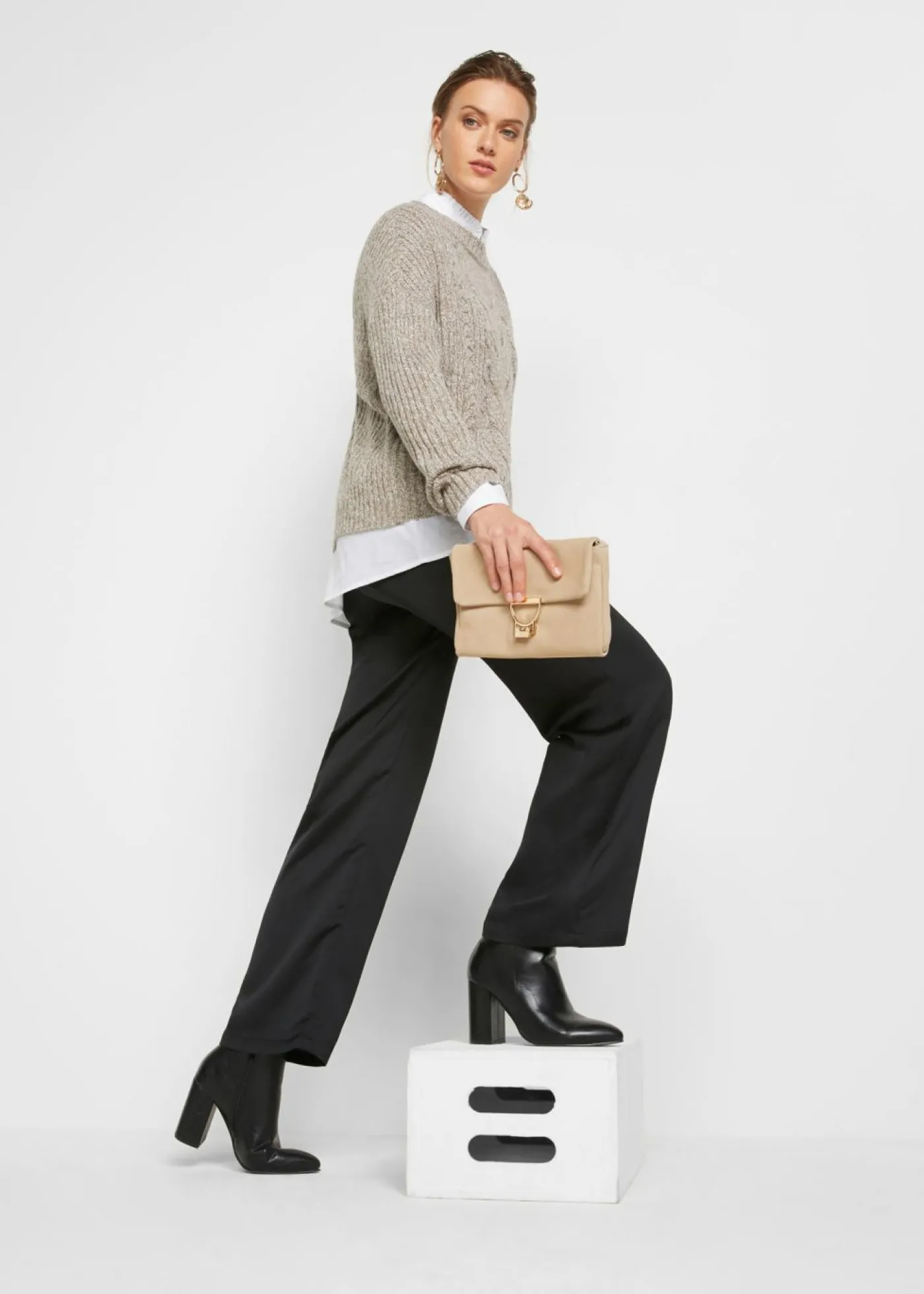 bonprix bonprix Jersey holgado con patrón trenzado beige moteado Online