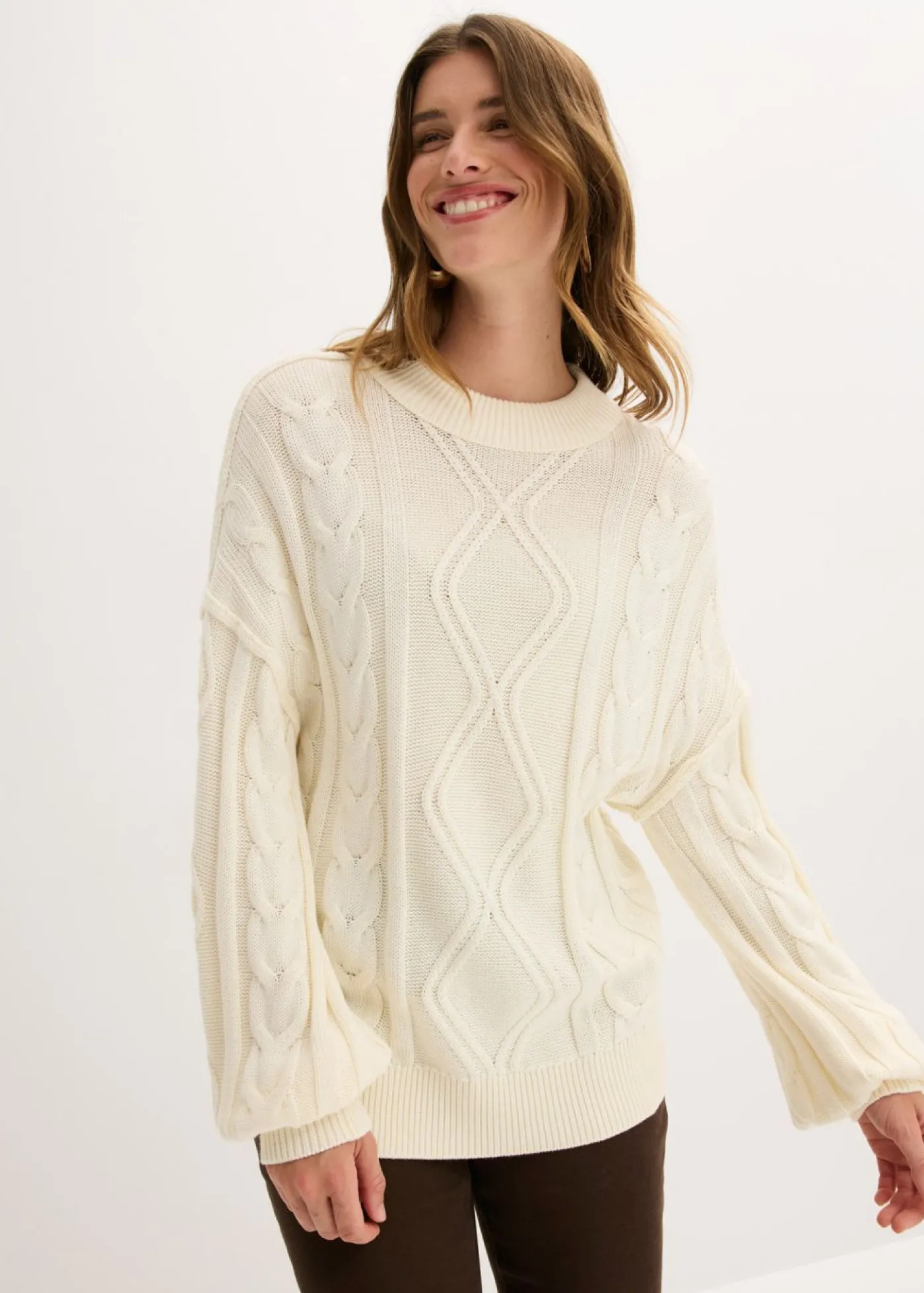 bonprix bonprix Jersey holgado con patrón trenzado blanco perla Outlet