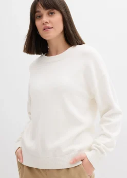 bonprix bonprix Jersey holgado de algodón puro Blanco lana Online