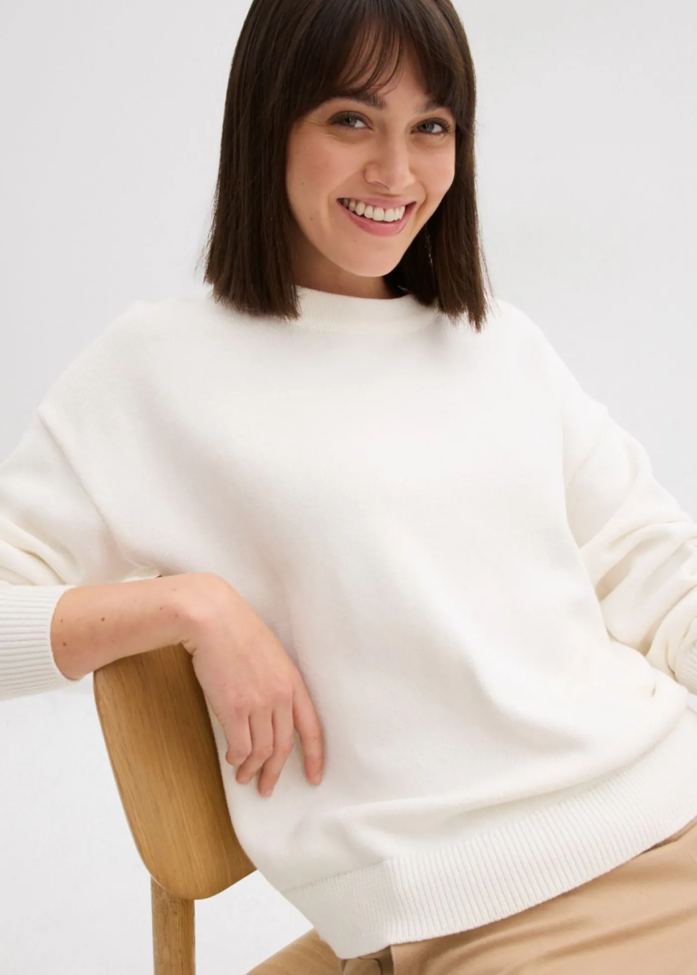 bonprix bonprix Jersey holgado de algodón puro Blanco lana Online