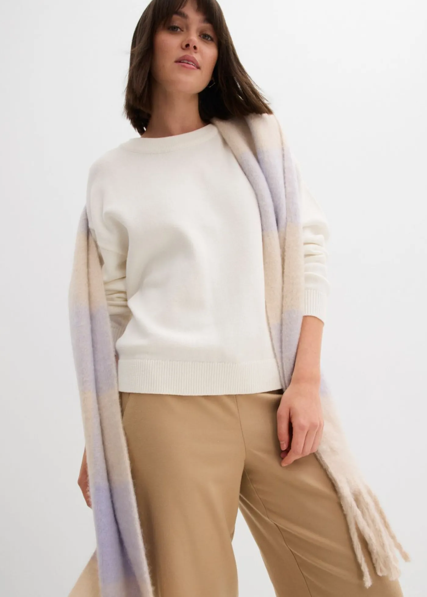 bonprix bonprix Jersey holgado de algodón puro Blanco lana Online