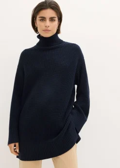 bonprix bonprix Jersey holgado de cuello vuelto de mezcla de algodón Azul marino Discount