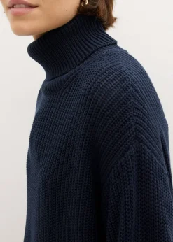 bonprix bonprix Jersey holgado de cuello vuelto de mezcla de algodón Azul marino Discount