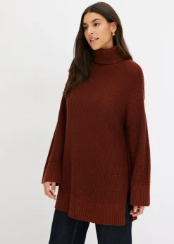 bonprix bonprix Jersey holgado de cuello vuelto de mezcla de algodón Marrón caoba Hot