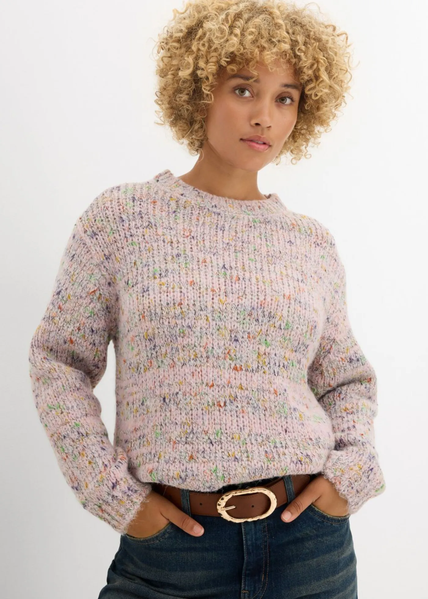 bonprix bonprix Jersey holgado de hilo espeso rosa apagado-baya-malva-musgo mate-amarillo naranja-turquesa cobalto mate-beige natural moteado Outlet