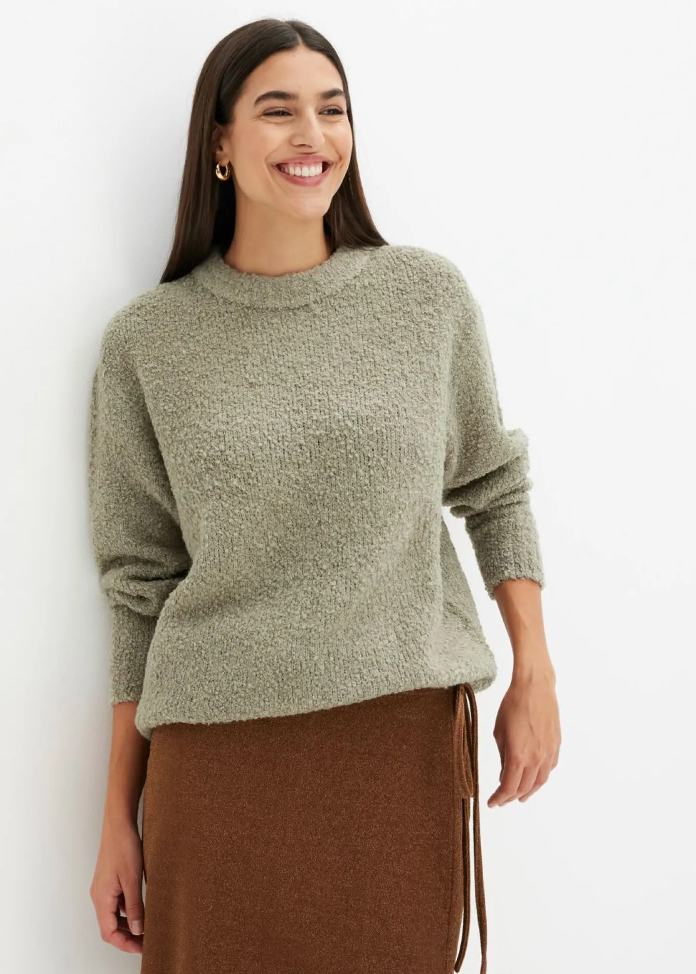 bonprix bonprix Jersey holgado de hilo suave Verde alga