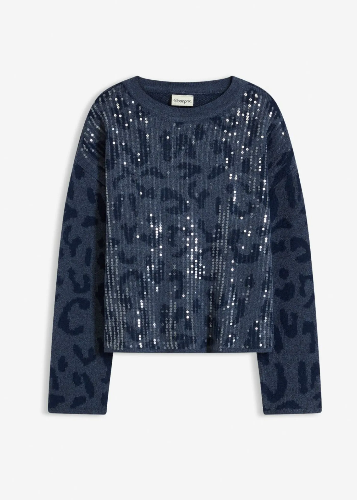 bonprix bonprix Jersey holgado de jacquard con lentejuelas Índigo/azul marino Discount