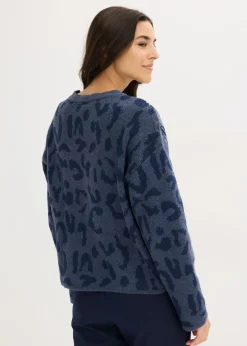 bonprix bonprix Jersey holgado de jacquard con lentejuelas Índigo/azul marino Discount