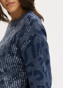 bonprix bonprix Jersey holgado de jacquard con lentejuelas Índigo/azul marino Discount