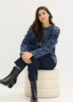 bonprix bonprix Jersey holgado de jacquard con lentejuelas Índigo/azul marino Discount