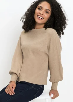 bonprix BODYFLIRT Jersey holgado de mezcla de viscosa Beige jaspeado Clearance