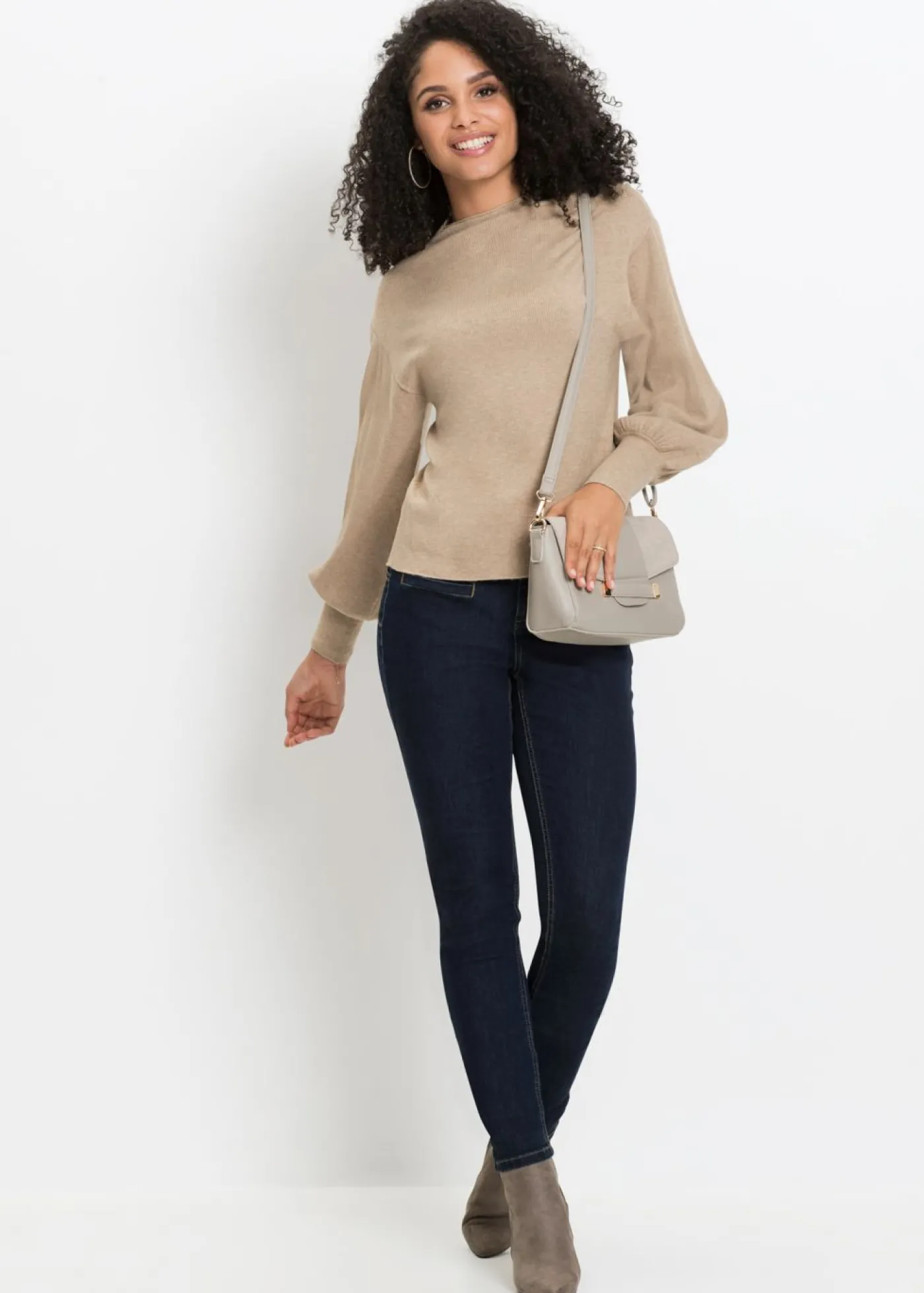 bonprix BODYFLIRT Jersey holgado de mezcla de viscosa Beige jaspeado Clearance