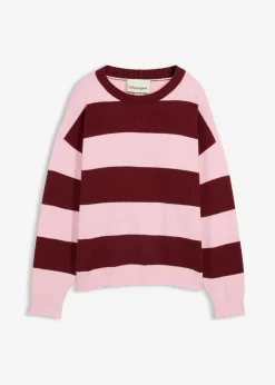 bonprix bonprix Jersey holgado de mezcla de viscosa suave rosa cristal-rojo rubí con rayas Hot