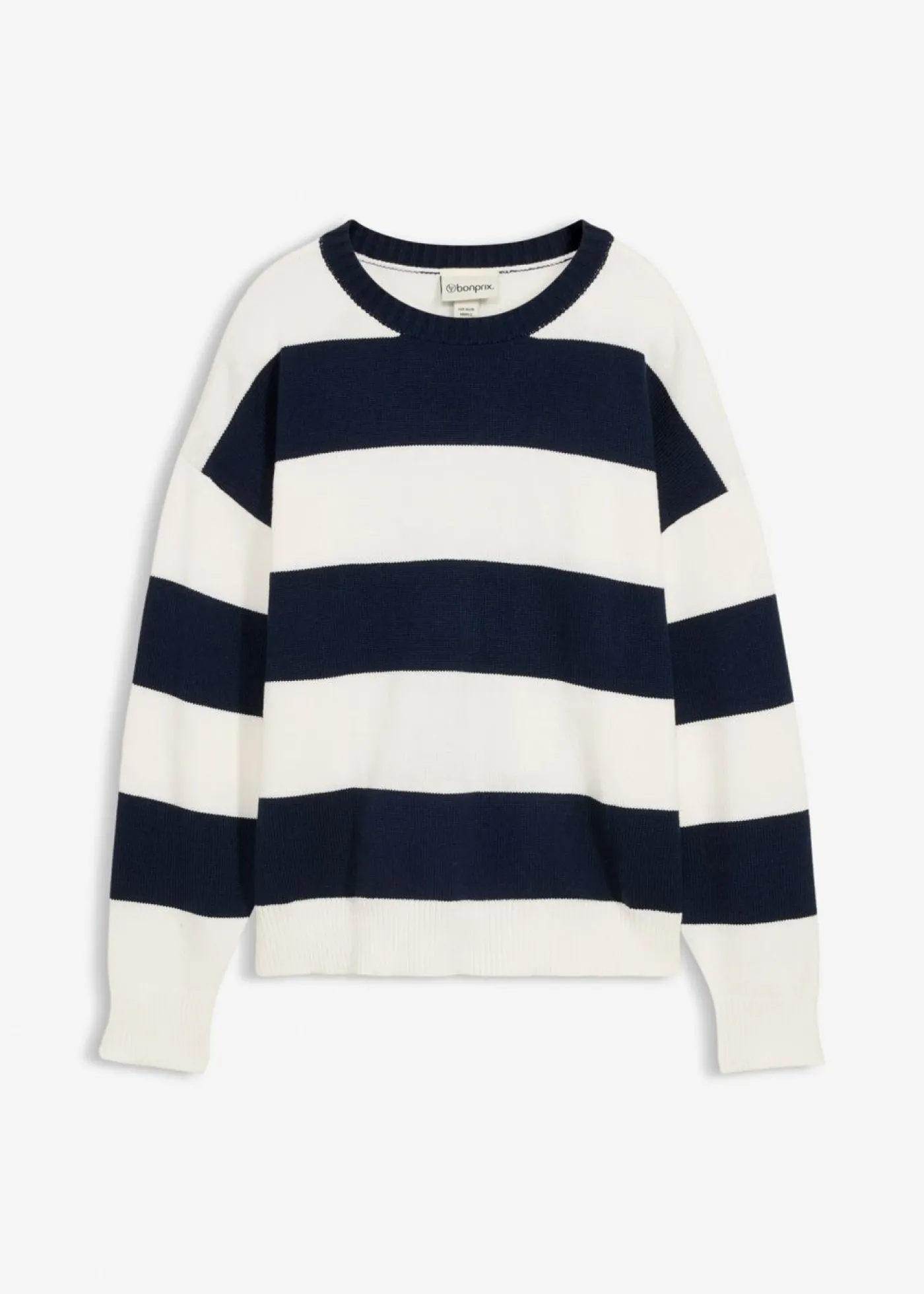 bonprix bonprix Jersey holgado de mezcla de viscosa suave Blanco lana-azul marino con rayas Discount