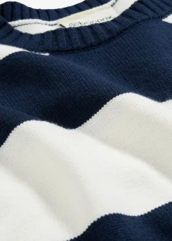 bonprix bonprix Jersey holgado de mezcla de viscosa suave Blanco lana-azul marino con rayas Discount