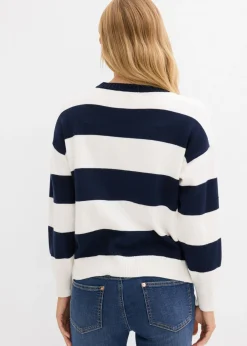bonprix bonprix Jersey holgado de mezcla de viscosa suave Blanco lana-azul marino con rayas Discount