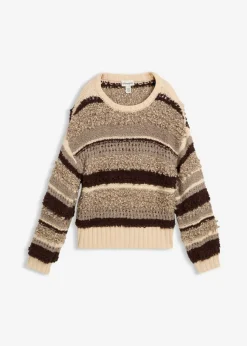 bonprix bonprix Jersey holgado de punto marrón oscuro-beige arena con rayas Outlet