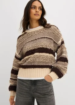 bonprix bonprix Jersey holgado de punto marrón oscuro-beige arena con rayas Outlet