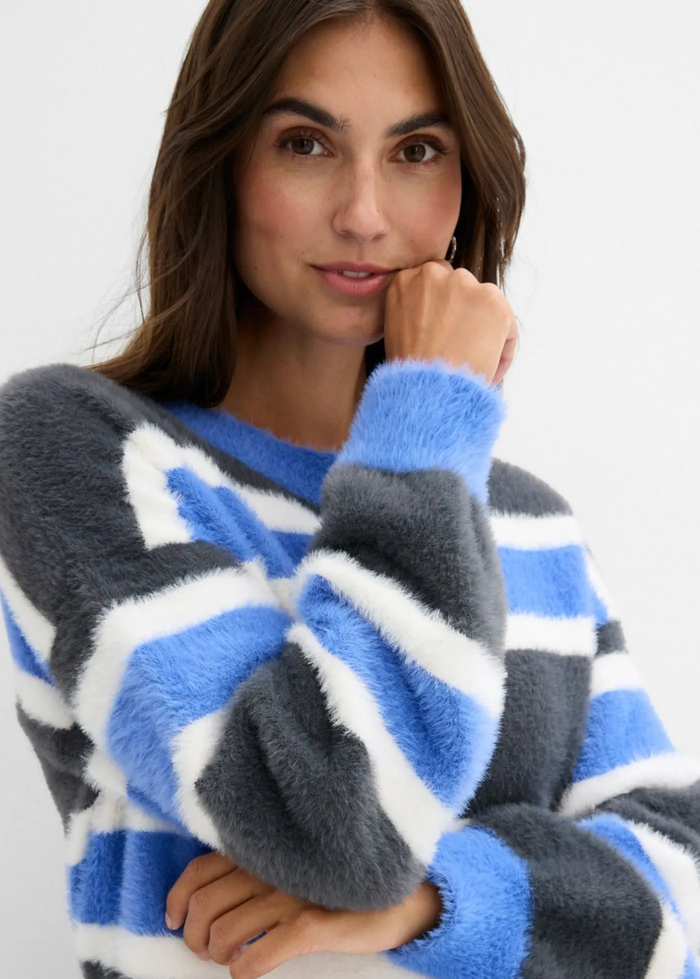 bonprix bonprix Jersey holgado de punto antracita-azul cielo-blanco lana con rayas Best