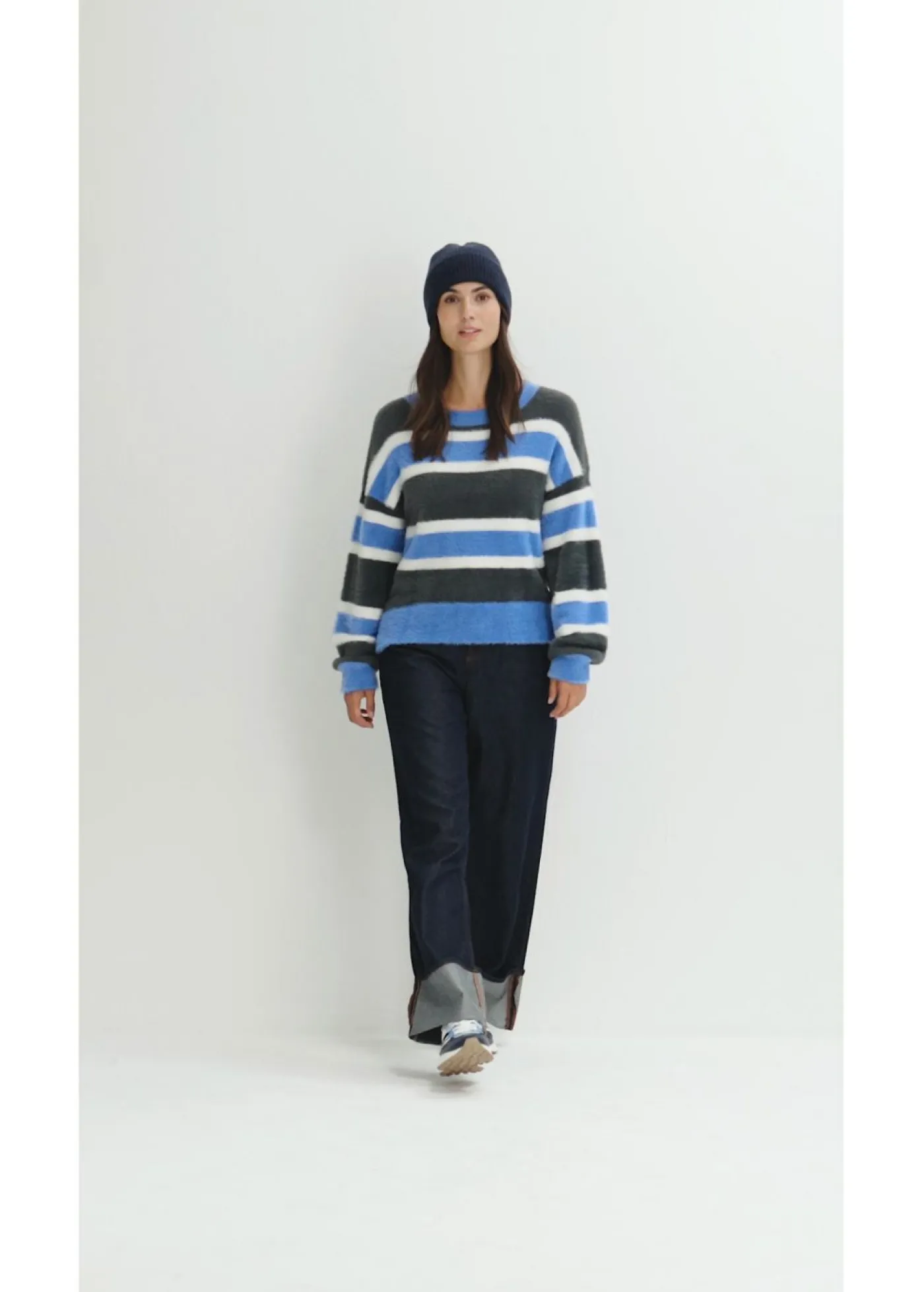 bonprix bonprix Jersey holgado de punto antracita-azul cielo-blanco lana con rayas Best
