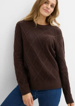 bonprix bonprix Jersey holgado de punto trenzado Marrón oscuro New