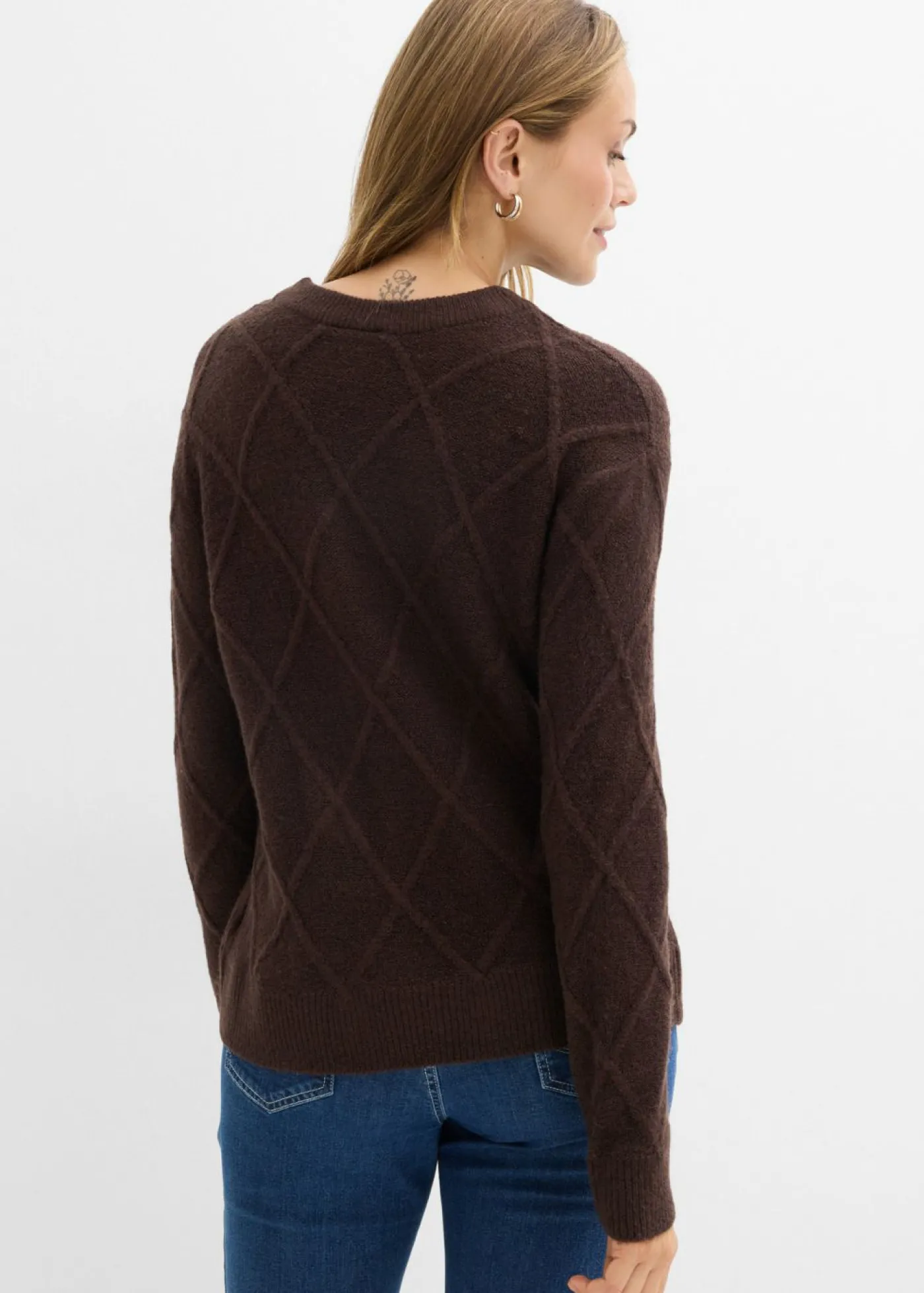 bonprix bonprix Jersey holgado de punto trenzado Marrón oscuro New