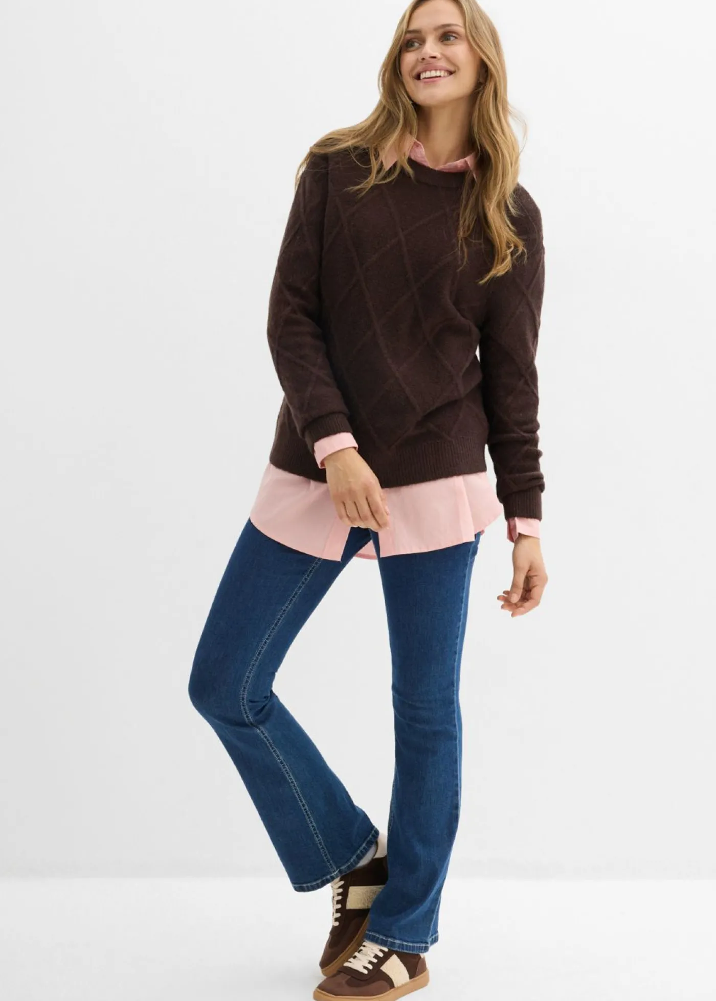 bonprix bonprix Jersey holgado de punto trenzado Marrón oscuro New