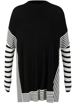 bonprix bonprix Jersey largo Negro-blanco lana de rayas Outlet