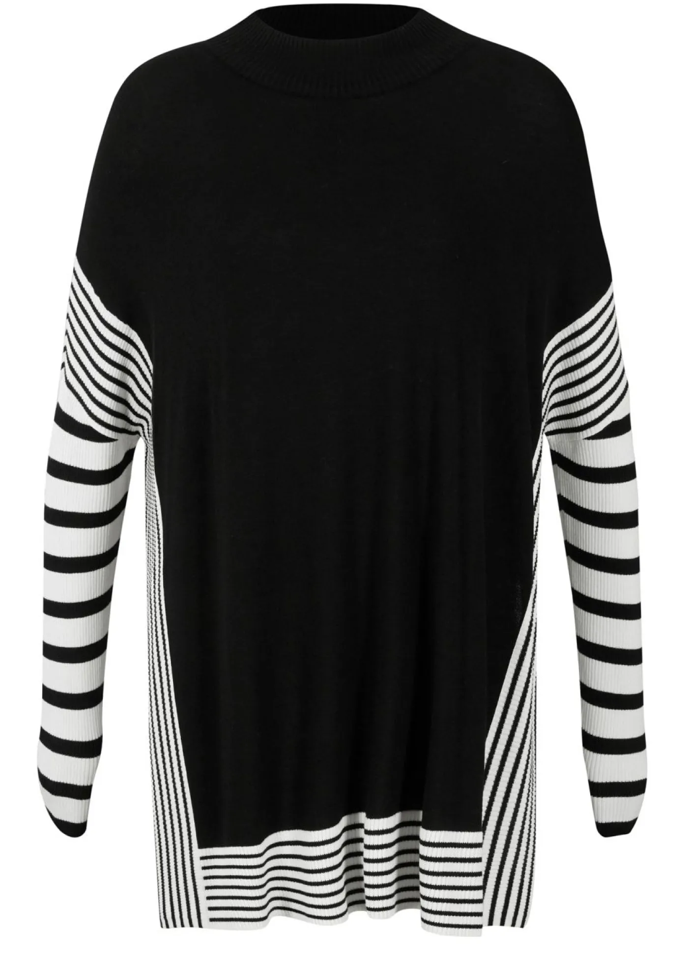 bonprix bonprix Jersey largo Negro-blanco lana de rayas Outlet
