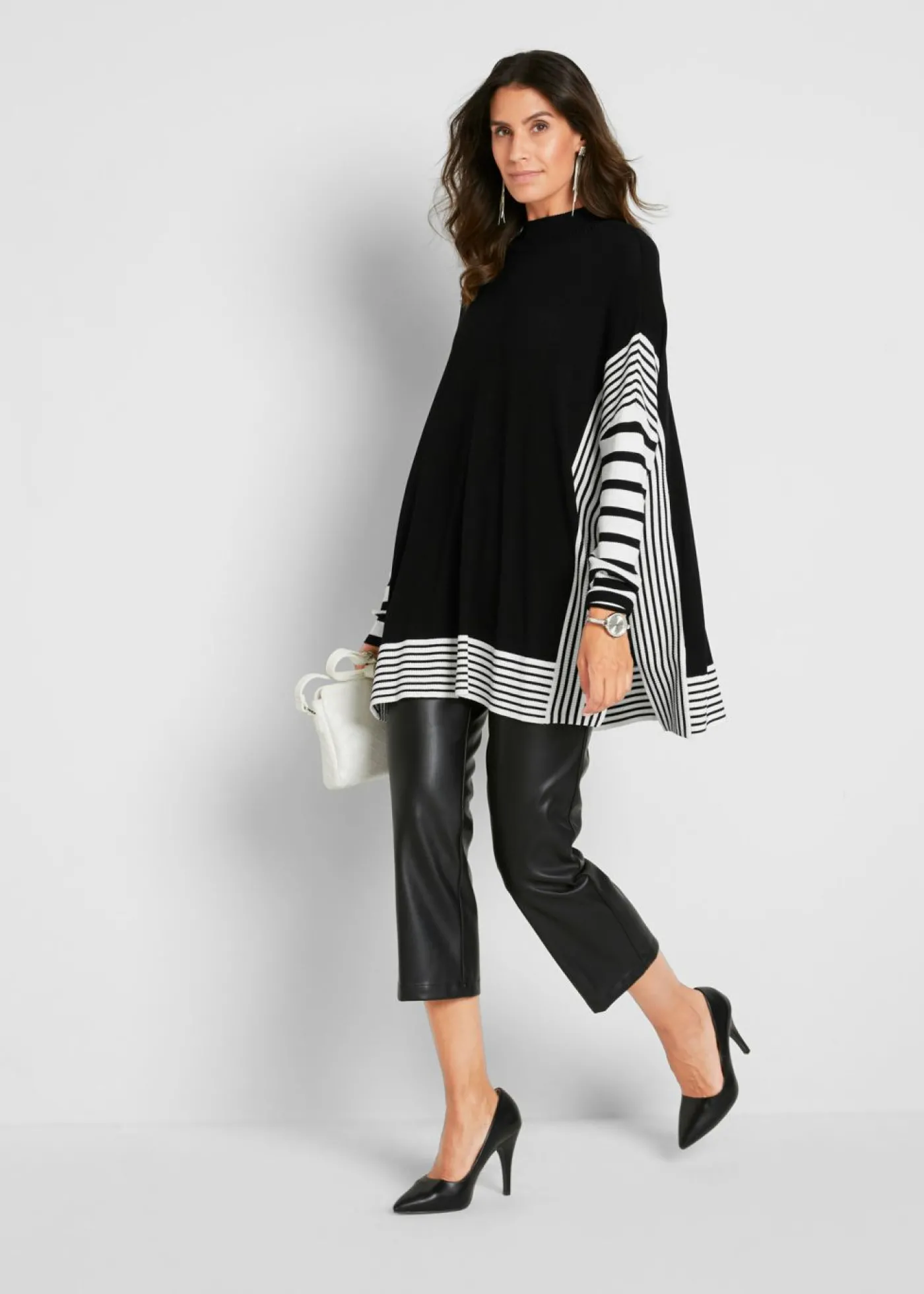 bonprix bonprix Jersey largo Negro-blanco lana de rayas Outlet
