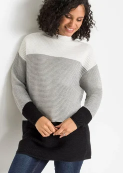 bonprix bonprix Jersey largo a rayas blanco lana/gris/negro Hot