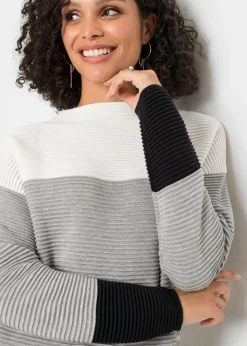 bonprix bonprix Jersey largo a rayas blanco lana/gris/negro Hot