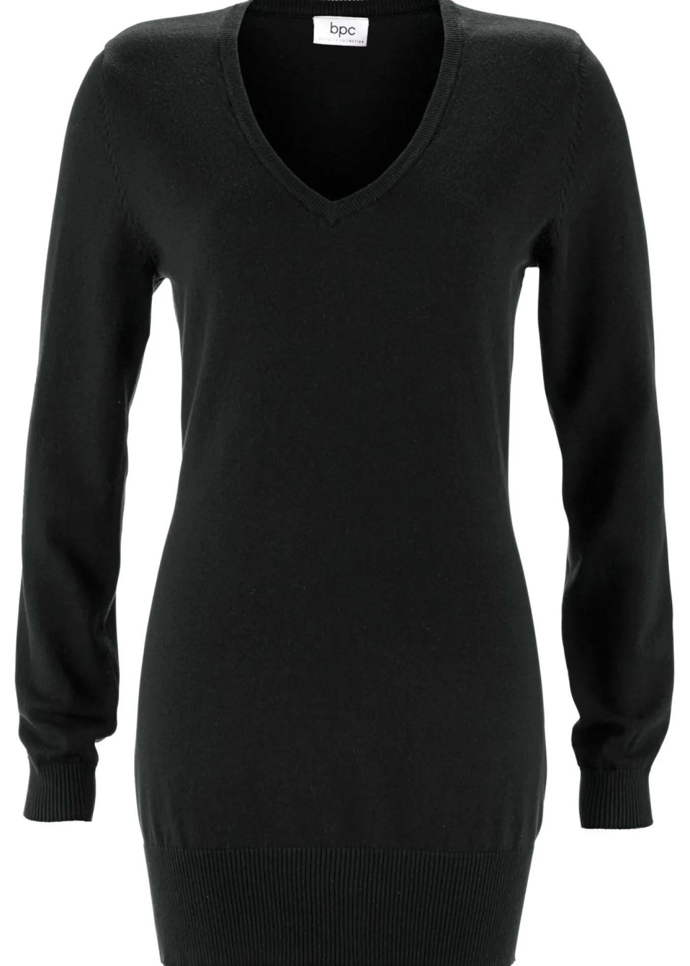 bonprix bonprix Jersey largo básico, de punto fino, con escote en V Negro Sale