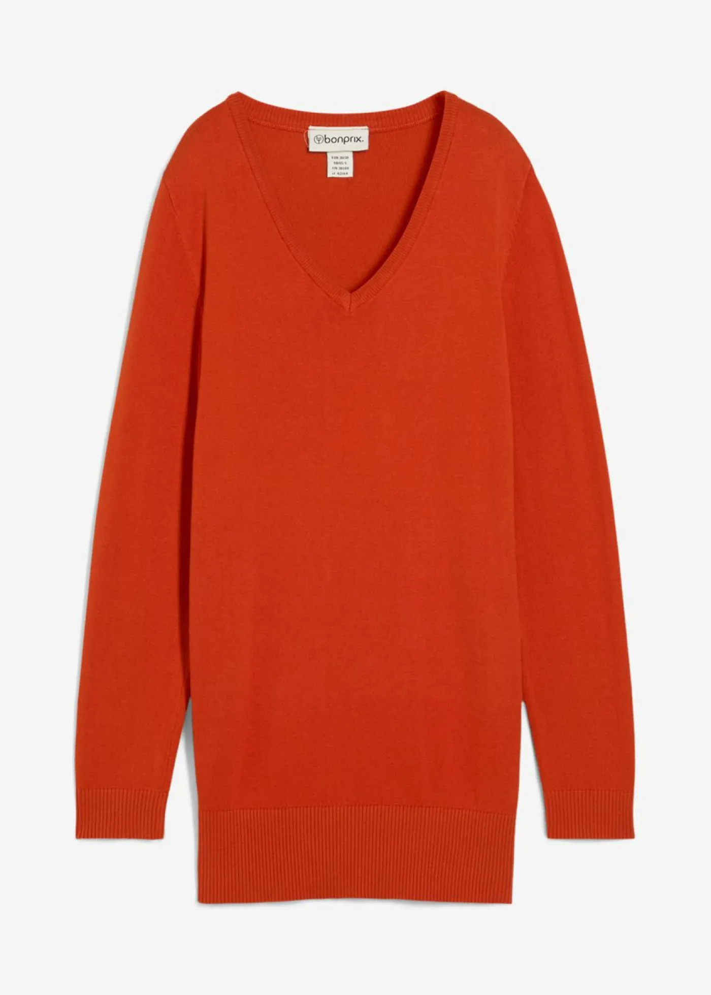 bonprix bonprix Jersey largo básico, de punto fino, con escote en V Naranja lava Hot