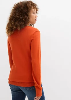 bonprix bonprix Jersey largo básico, de punto fino, con escote en V Naranja lava Hot