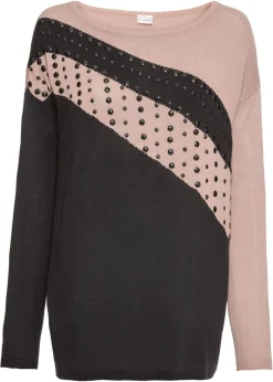 bonprix bonprix Jersey largo con aplicaciones Negro-rosa Discount