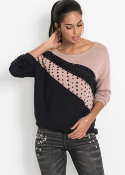 bonprix bonprix Jersey largo con aplicaciones Negro-rosa Discount
