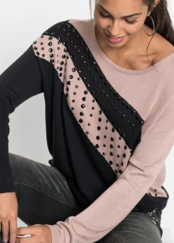 bonprix bonprix Jersey largo con aplicaciones Negro-rosa Discount