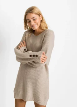 bonprix bonprix Jersey largo con botones Beige Sale