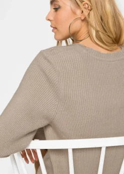 bonprix bonprix Jersey largo con botones Beige Sale