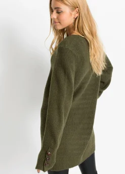 bonprix bonprix Jersey largo con botones Verde oliva oscuro Online