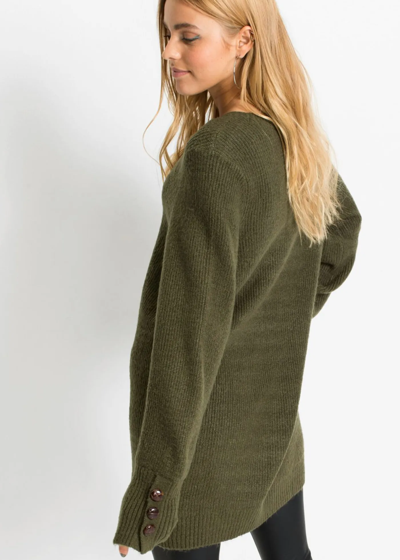 bonprix bonprix Jersey largo con botones Verde oliva oscuro Online