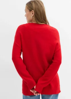 bonprix bonprix Jersey largo con corte holgado y aberturas laterales rojo lava Discount