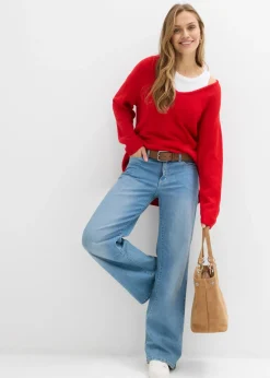 bonprix bonprix Jersey largo con corte holgado y aberturas laterales rojo lava Discount