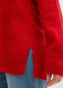 bonprix bonprix Jersey largo con corte holgado y aberturas laterales rojo lava Discount