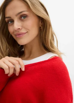 bonprix bonprix Jersey largo con corte holgado y aberturas laterales rojo lava Discount
